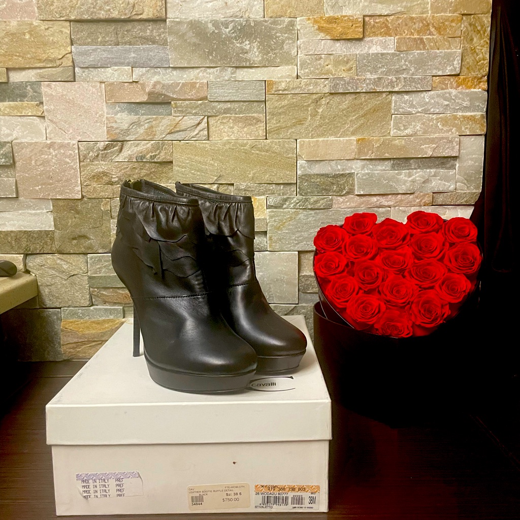 Just Cavalli Black Ruffle Booties - Nib